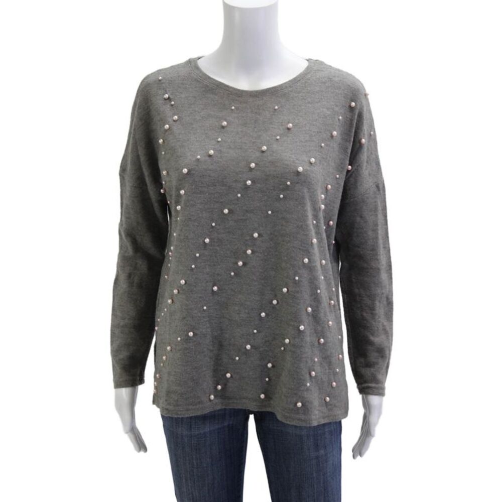 Zara W&B Women Pullover Sweaters Gray Round Neck Long Sleeve Polyester Size S